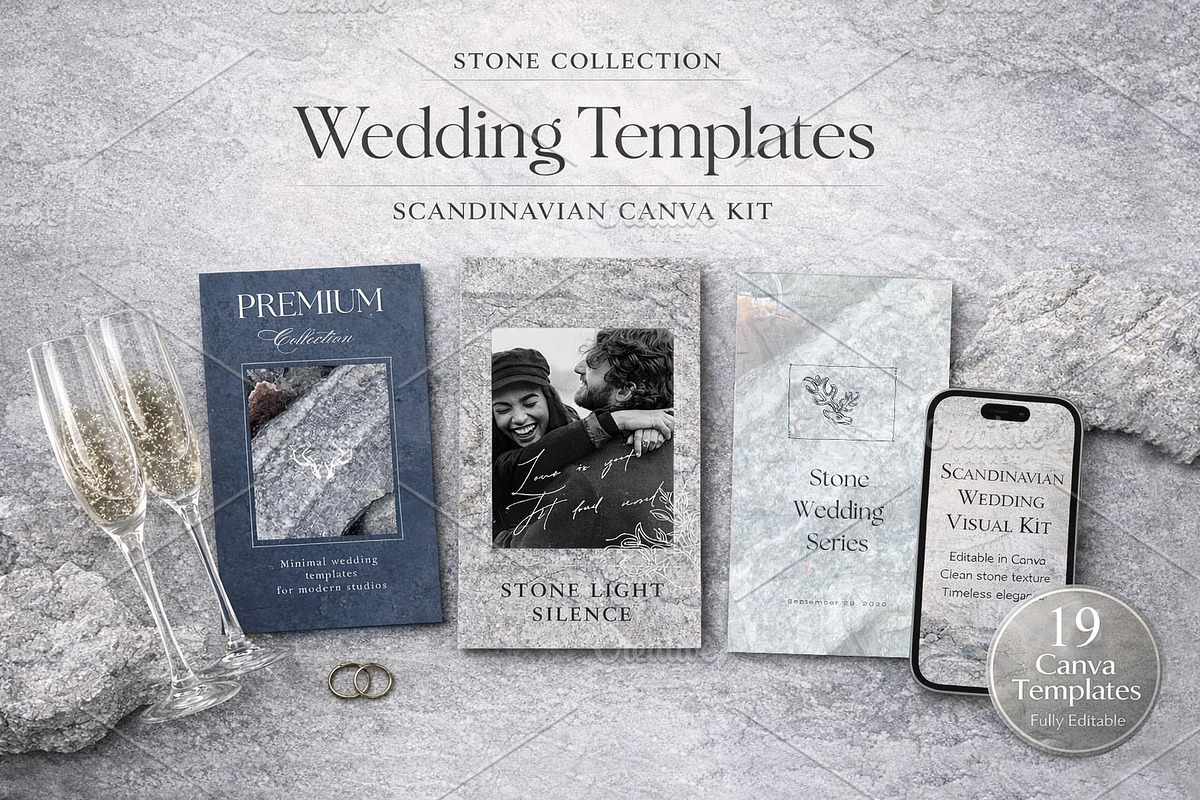 Stone Wedding Visual Kit. Canva., a Templates & Theme by Alisa Mikibith Art (Photo 1 of 6)