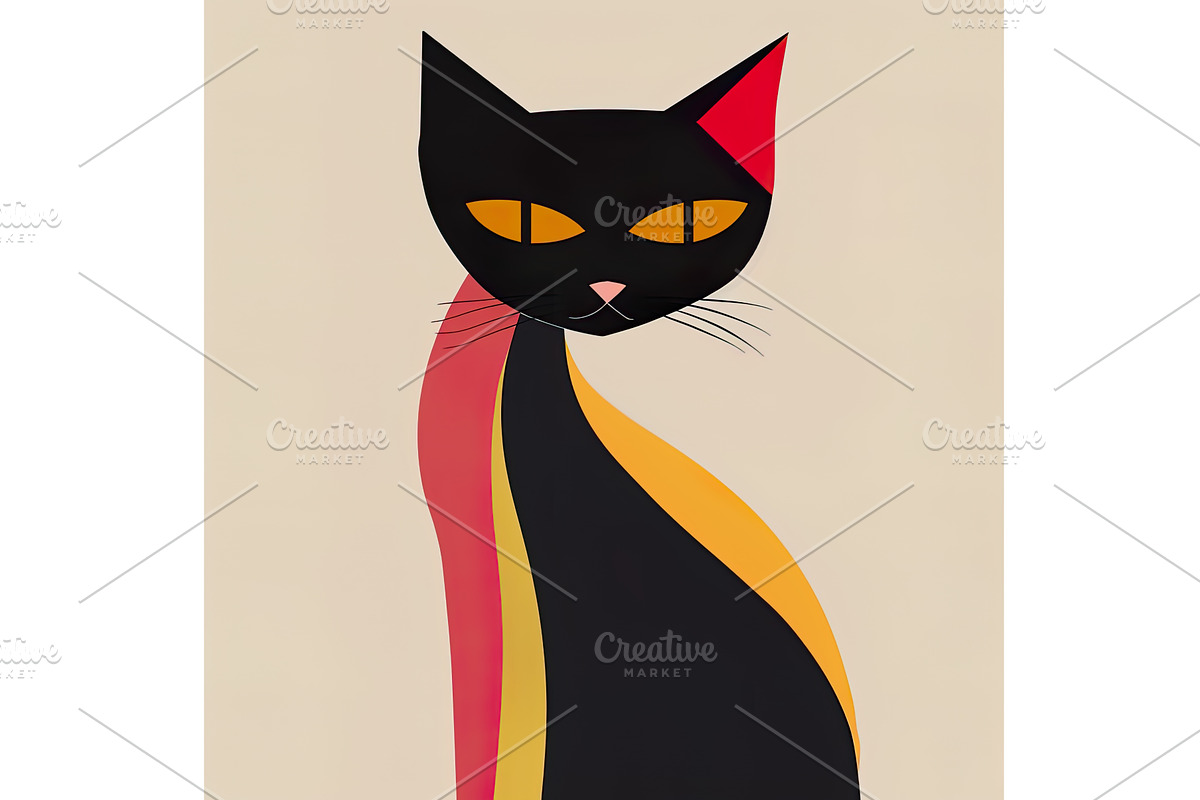 Elegant Black Cat Portrait with, an Illustration by Lermont51