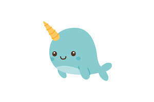 Adorable cartoon narwhal with round, an Animal Illustration by GraphiShop