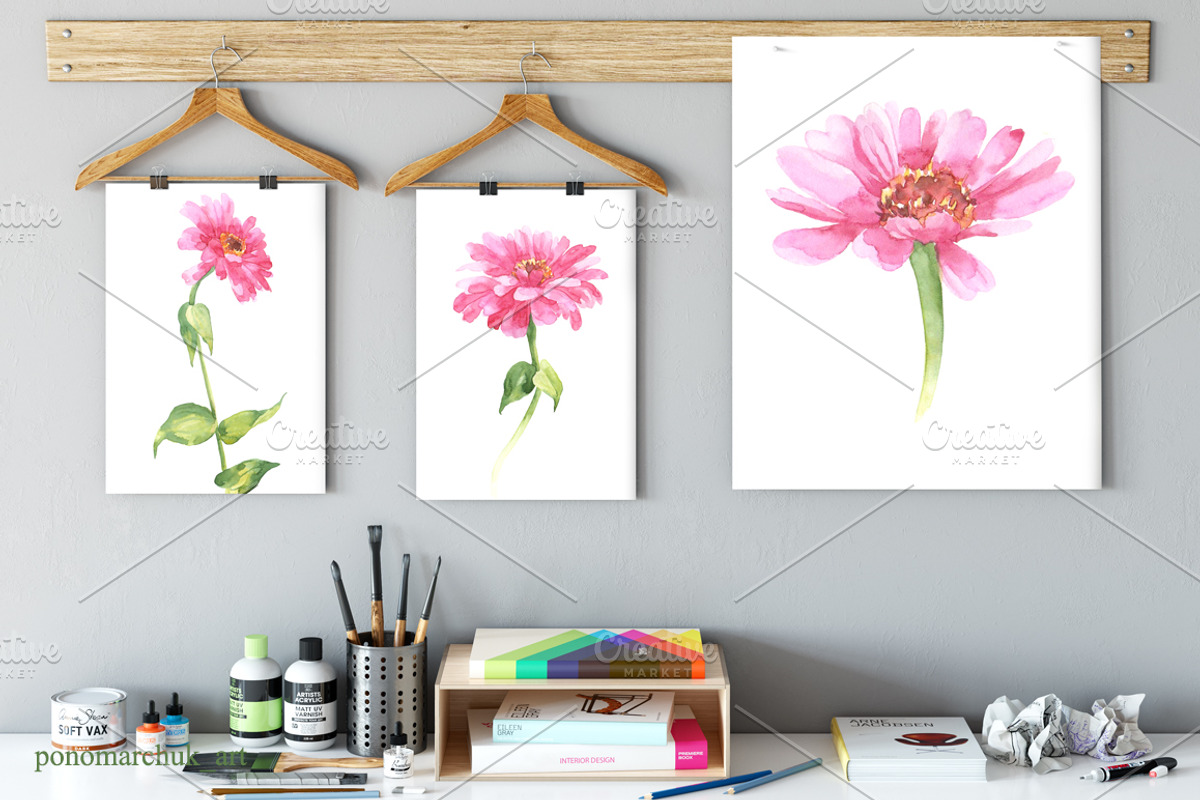 Pink flowers watercolor, a Decorative Illustration by Colibri Watercolor (Photo 5 of 9)