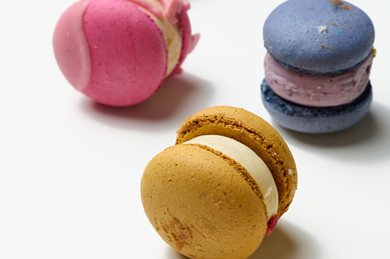baked macarons with different flavors on a white background, top, a Food & Drink Photo by ndanko