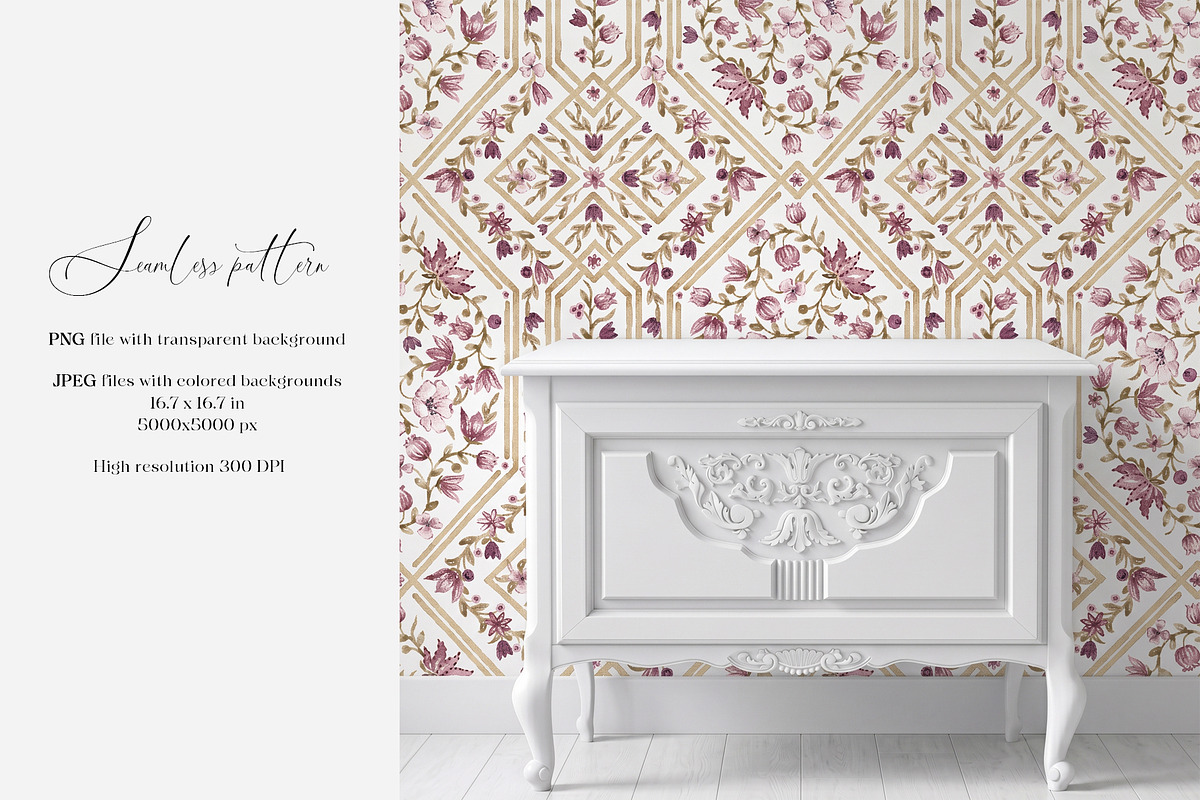 Vintage Floral Trellis Pattern, a Pattern Graphic by SirenaArt (Photo 2 of 17)