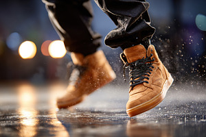 Stylish brown high-top sneakers in action, a Sports & Recreation Photo by AlyaAnd
