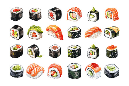 Raw fish sushi assortment cartoon, a Food Illustration by Stock-Smart-Start