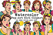 Watercolor Pop-Art Girl Clipart, an Illustration by Libby Wishes (Thumbnail 1 of 7)