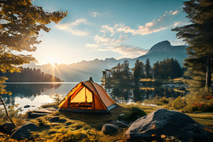 Camping Tent at Lake in the Mountain, a Nature Photo by Fascinadora