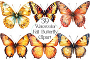 Watercolor Fall Butterfly Clipart, an Illustration by DreamPrint404 (Thumbnail 1 of 5)