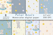 Polar Bear Digital Paper, Watercolor, a Pattern Graphic by TetianaArt (Thumbnail 1 of 7)