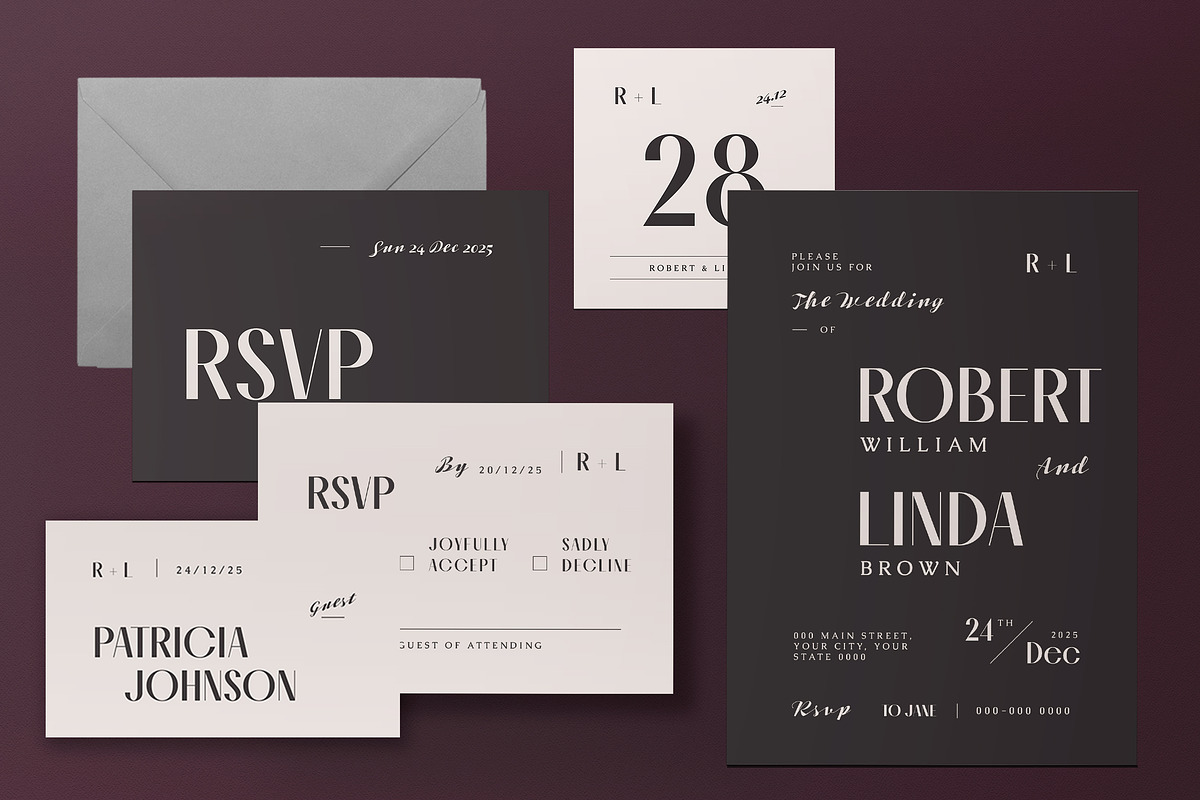 Minimalist Wedding Invitation Set, an Invitation Template by graphicook (Photo 2 of 3)
