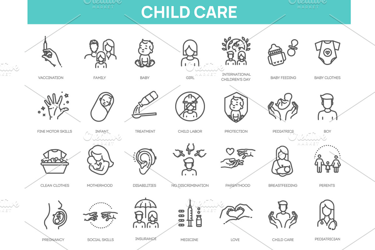 Child Care outline symbols, an Outline Icon by Tettygreen (Photo 1 of 2)