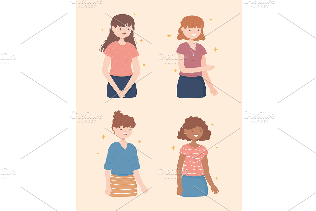 set of young women, a Person Illustration by studiogstock