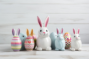 Colorful easter eggs with ceramic bunny, a Holiday Photo by AlyaAnd