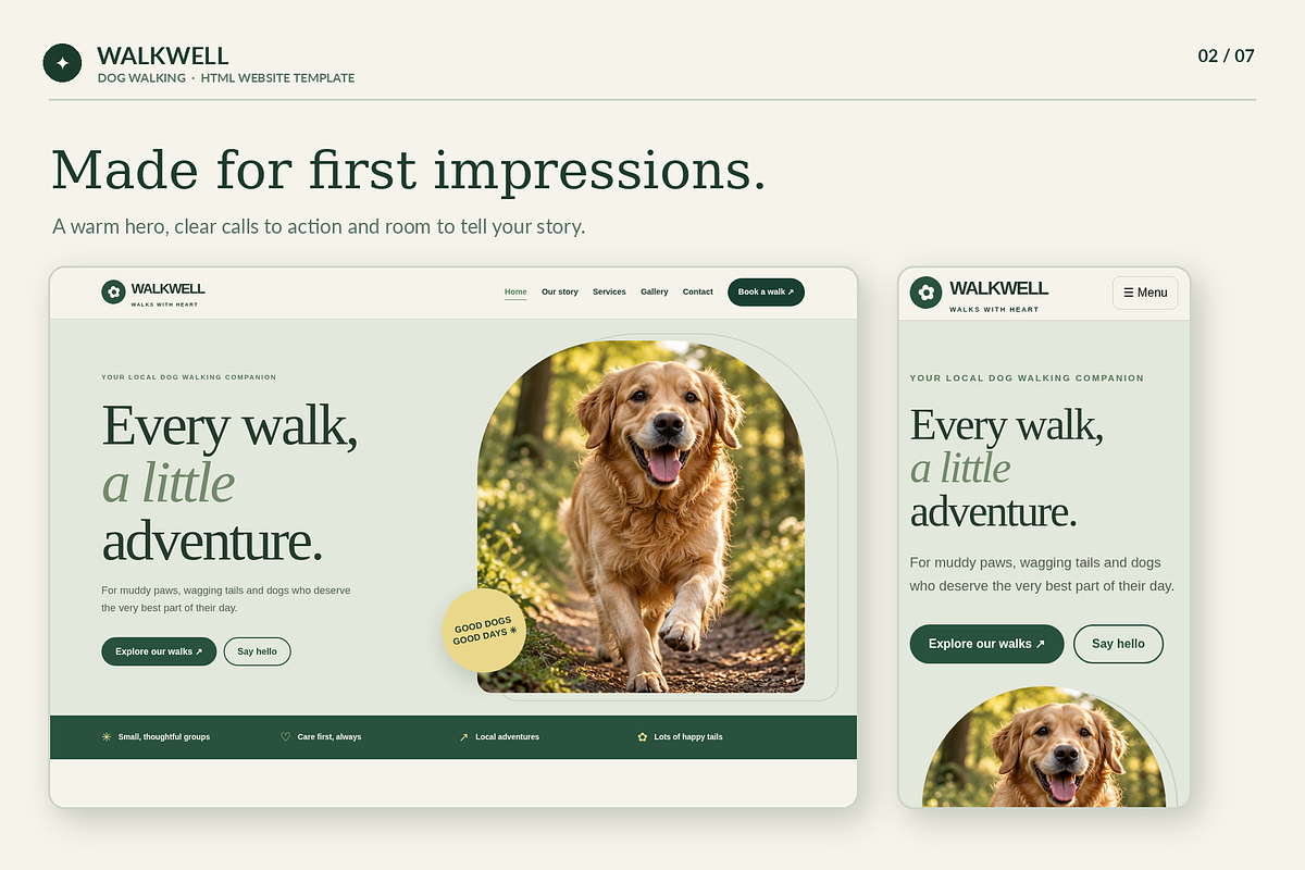 WALKWELL – Dog Walking HTML Template, a HTML Template by Darweish Designs (Photo 3 of 6)