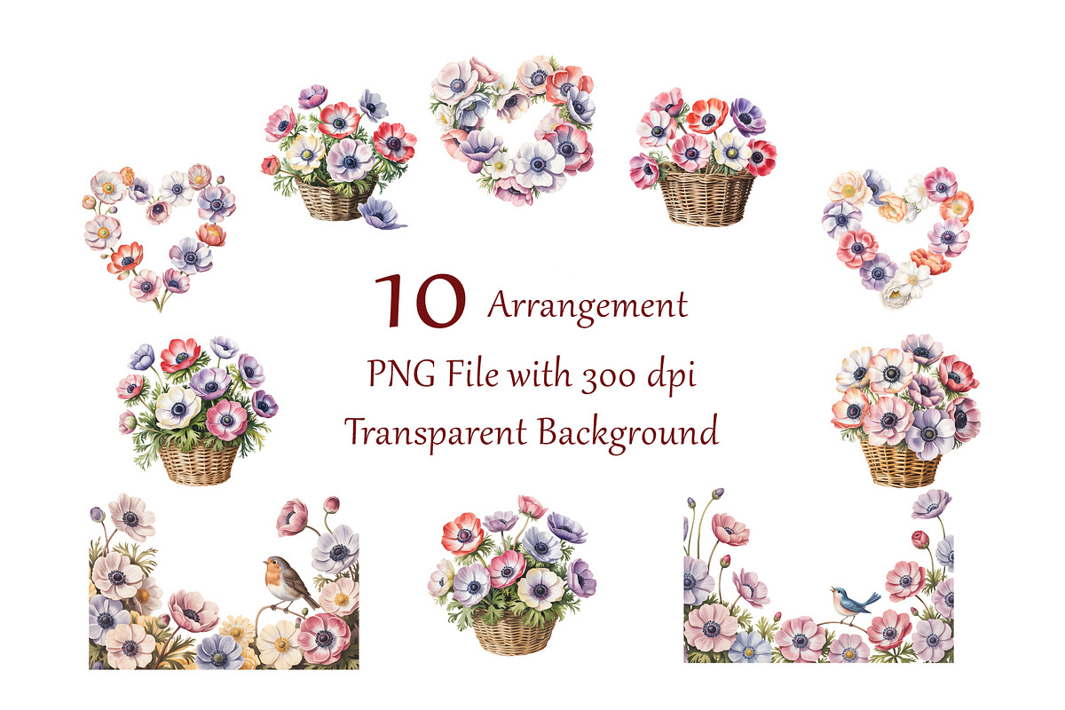 Anemone Watercolor Floral Clipart, a Decorative Illustration by ForhadGFX (Photo 11 of 14)