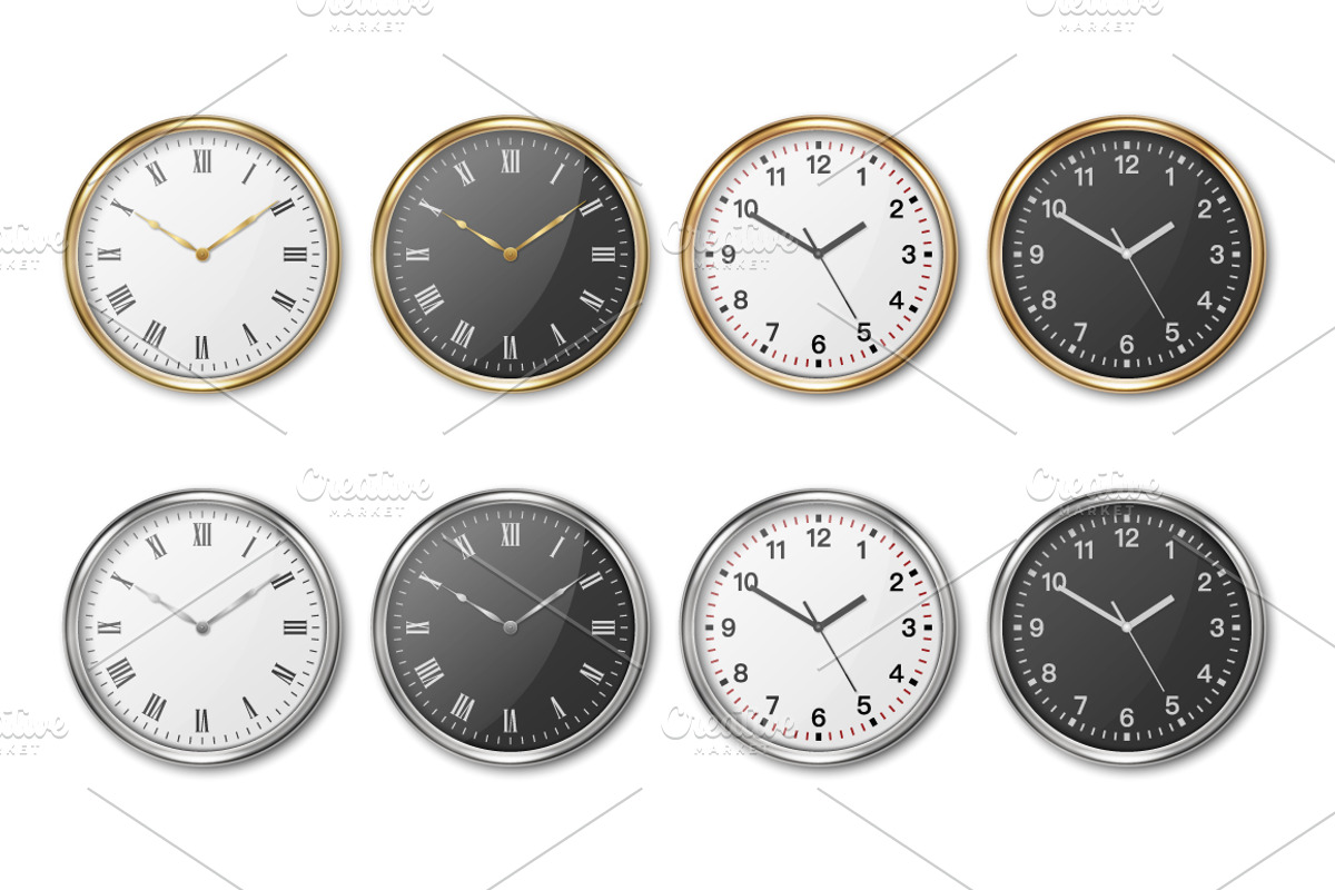 Wall Office Clock. Vector Set., an Object Graphic by Gomolach (Photo 2 of 10)