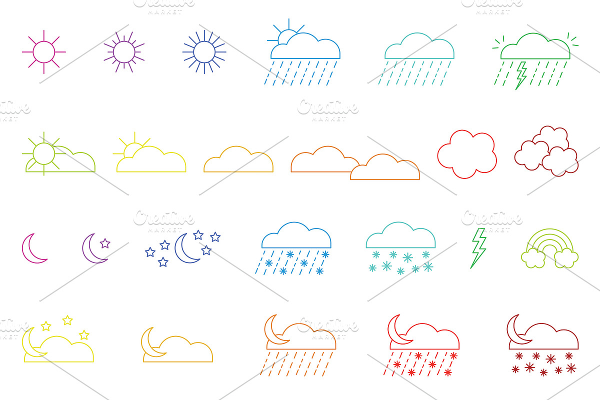 24 Vector Weather Icons Set Graphics, an Outline Icon by Wellington Cove Design (Photo 2 of 2)