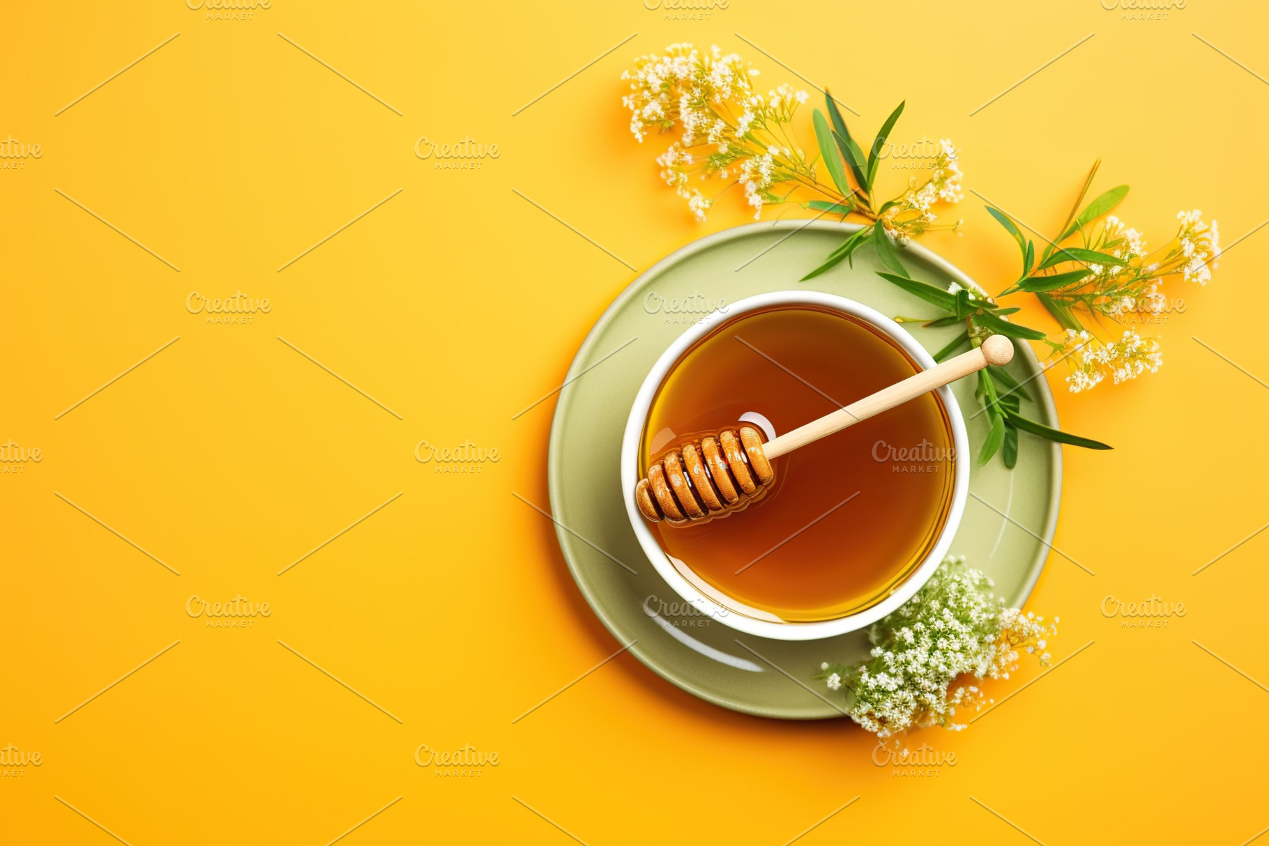 Honey in bowl on yellow background, a Food & Drink Photo by AlyaAnd
