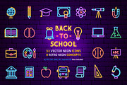 Education Back to School Neon Icons, an Outline Icon by Anna_leni (Thumbnail 1 of 11)