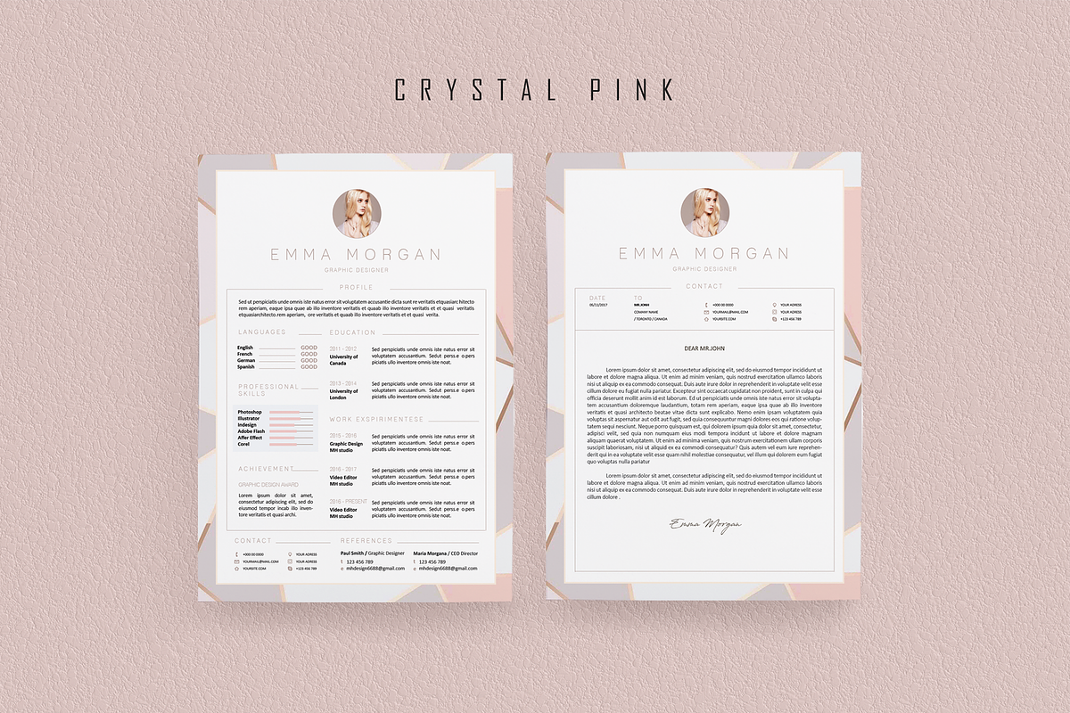 Pink Floral Resume BUNDLE Template M, a Resume Template by Showy68 Template (Photo 4 of 6)