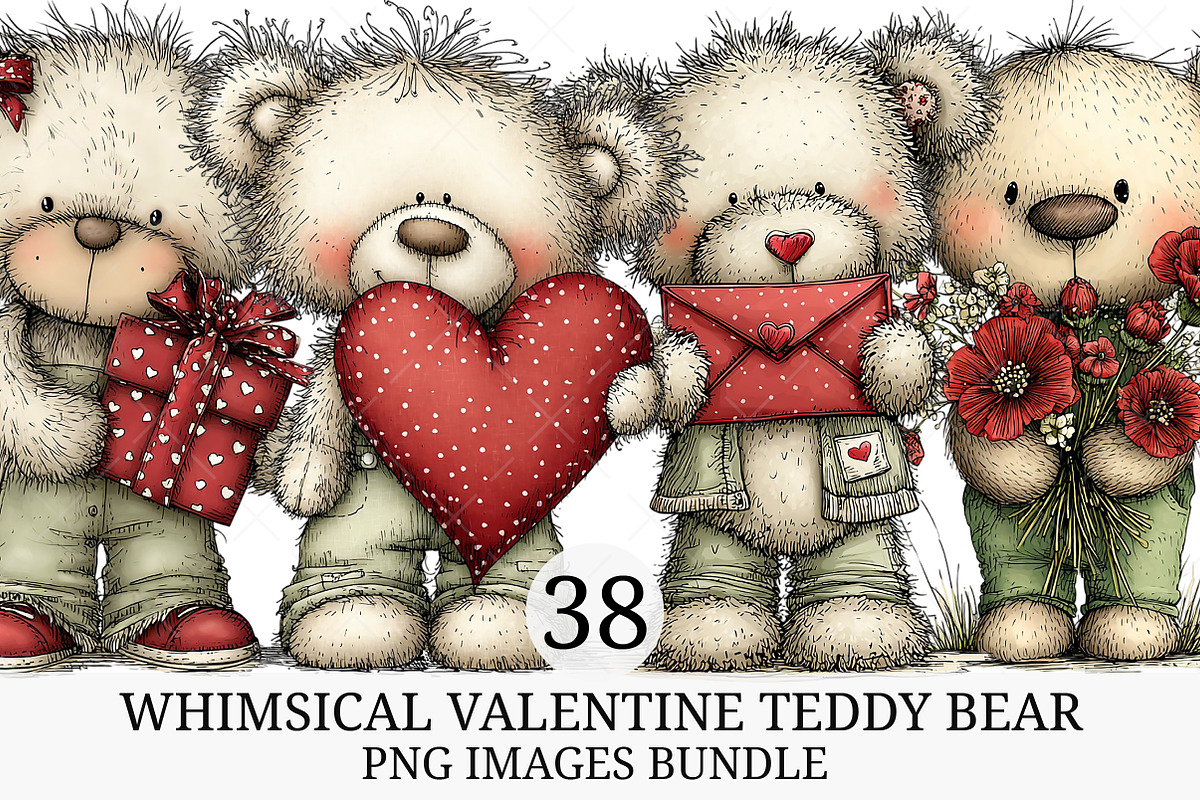 Whimsical Valentine Teddy Bear PNG, an Illustration by Craft Nest (Photo 1 of 11)