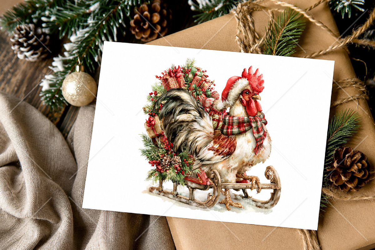 Whimsical Christmas Chicken Clipart, a Seasonal Illustration by Canvas Craft (Photo 10 of 10)