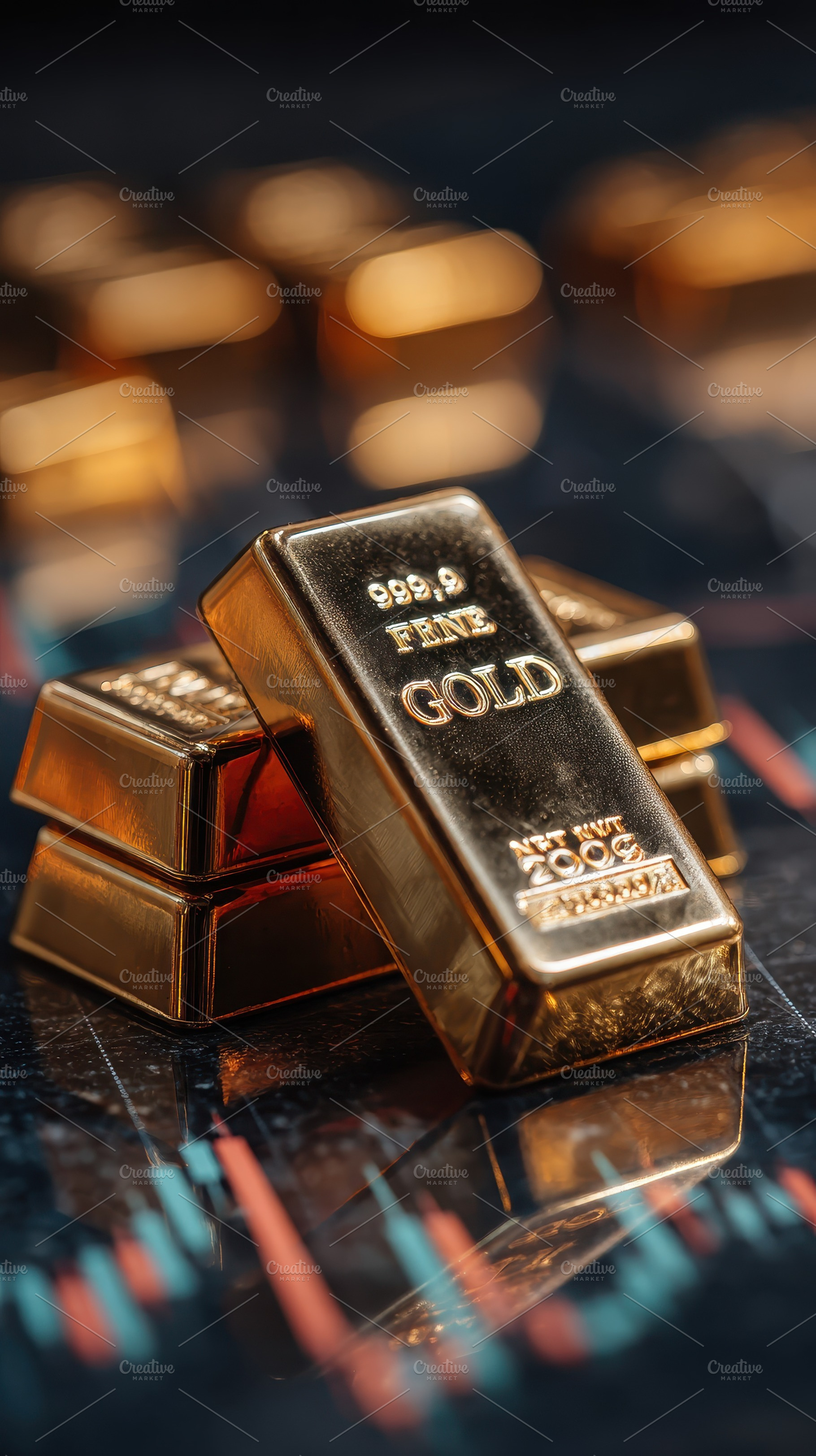 Gold bars on financial chart reflect, a Photo by Pixeness Studio