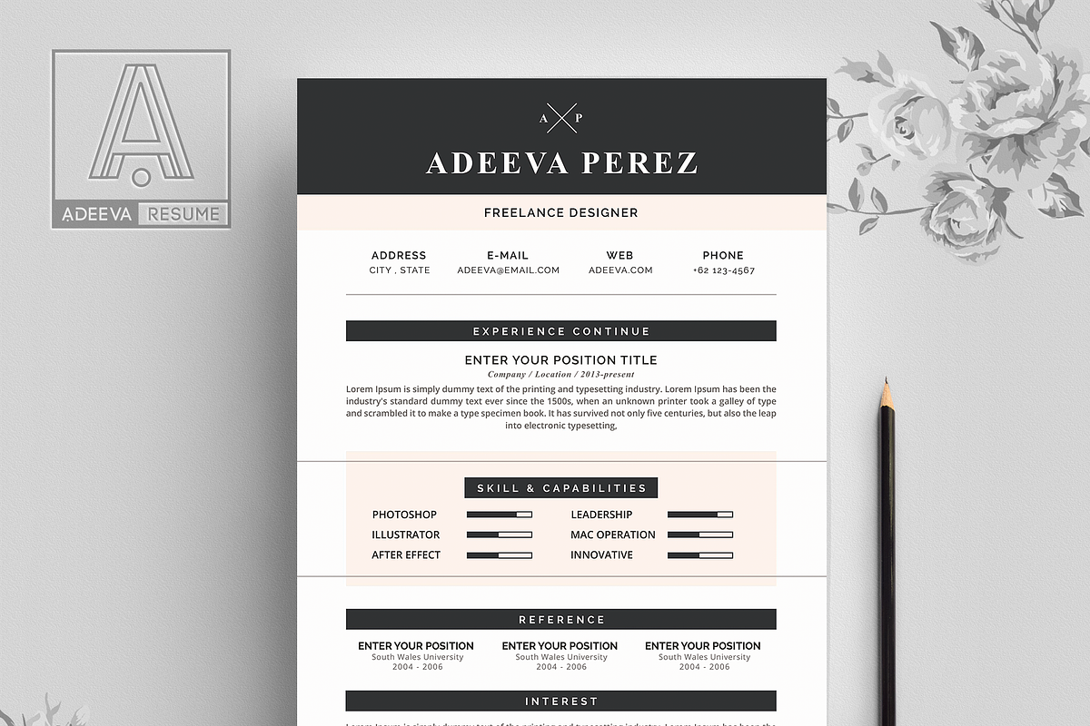 Modern Resume Template Perez, a Resume Template by AdeevaResume (Photo 3 of 4)