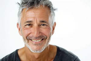 Portrait of mature man with grey hair on white background, a Person Photo by AlyaAnd