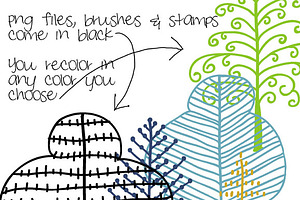 Doodle Trees Clipart, Brushes-Stamps