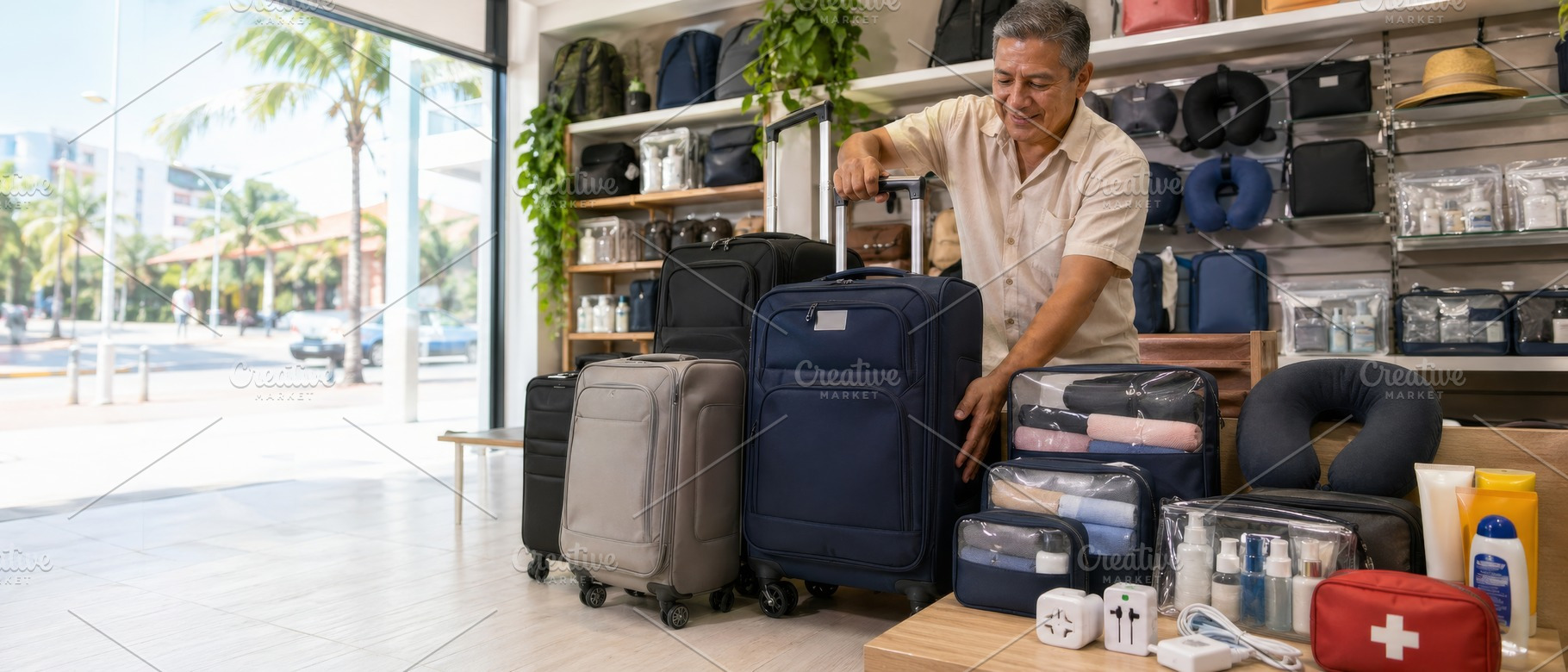 Middle aged man browsing suitcases i, a Photo by Dvoevnore photos