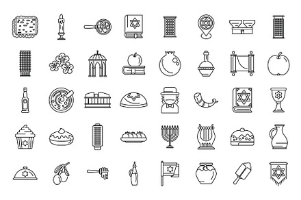 Tel Aviv icons set outline vector, an Object Illustration by Ylivdesign