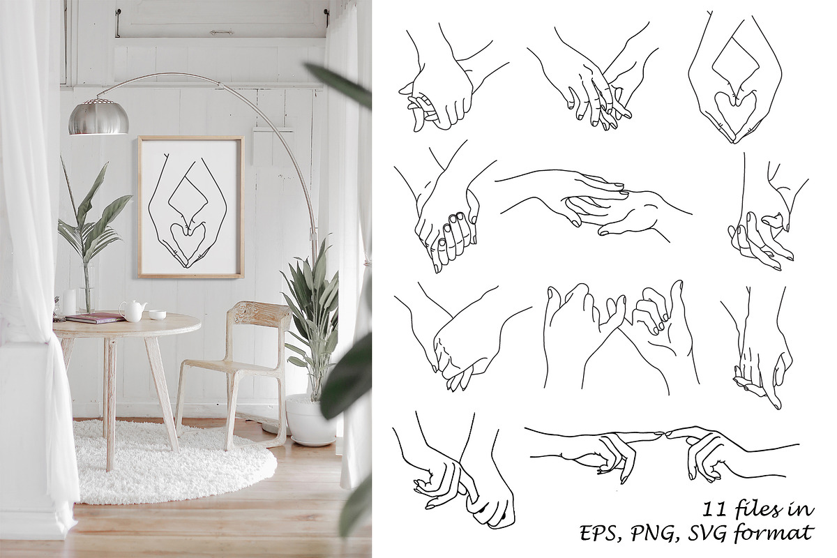 Couple in love hold hands. Line art, an Illustration by Live line (Photo 2 of 5)
