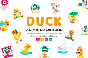 Animated Duck Stickers Set