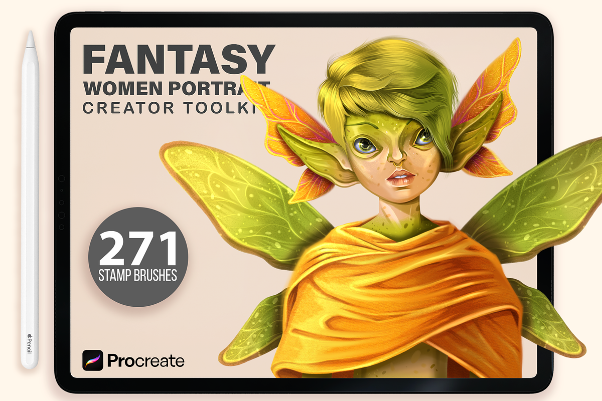 PROCREATE FANTASY WOMEN PORTRAIT, a Brush Add-On by AlexandraArt (Photo 1 of 8)