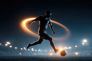Soccer Player Kicking Ball with Light Trails, a Sports & Recreation Photo by AlyaAnd