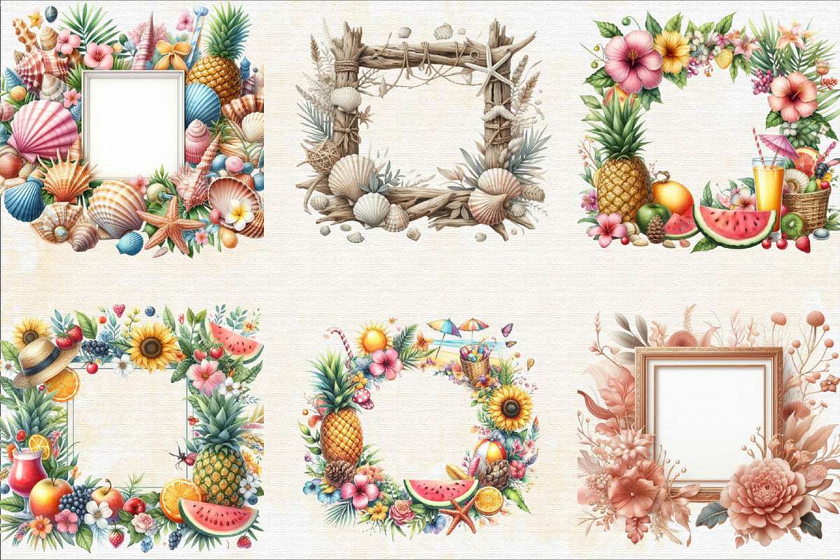 Seashells Watercolor Summer Frames S, an Illustration by SVGArt (Photo 2 of 8)