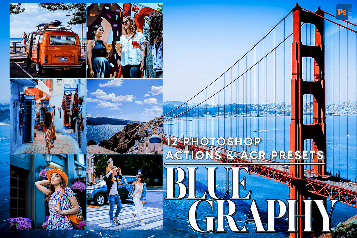 12 Blue Graphy Photoshop Actions, an Action Add-On by Hue Palettte Studio (Photo 1 of 9)