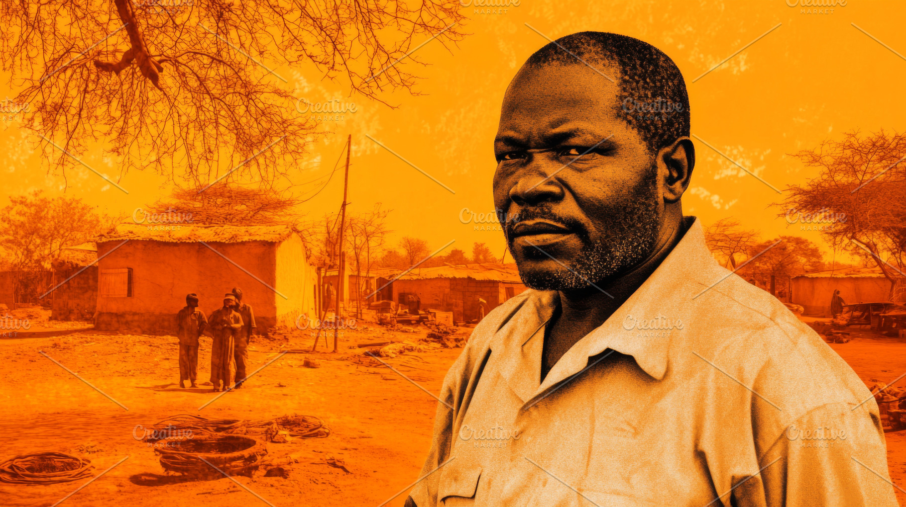 African person in rural setting with, a Photo by Dvoevnore photos