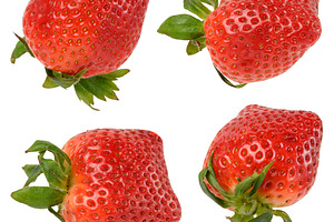 Large ripe strawberry berry with green sepals and leaves on an i, a Food & Drink Photo by ndanko