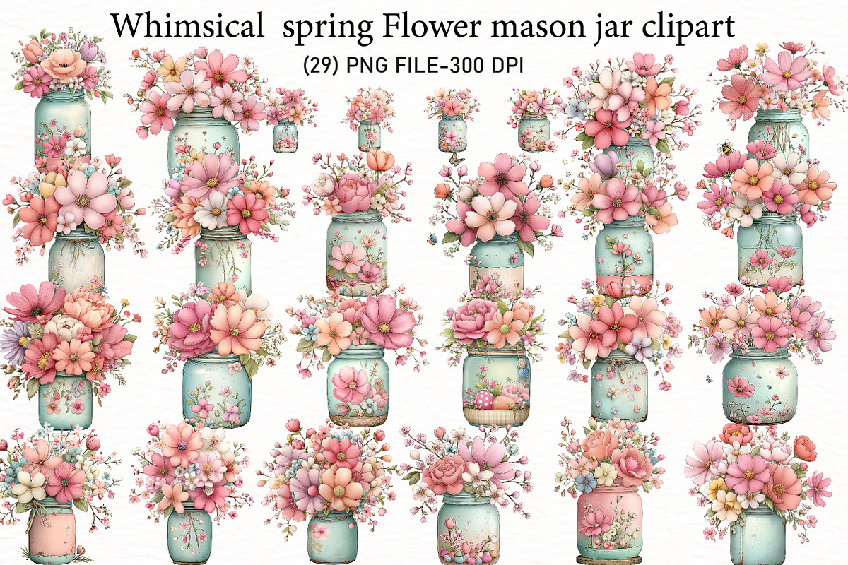 Whimsical spring Flower mason jar, an Illustration by Designworld (Photo 1 of 4)