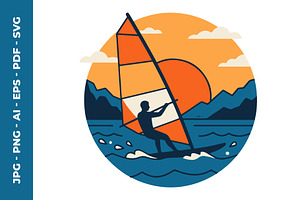 Person Windsurfing on Ocean vector, an Object Illustration by nandinigraphics