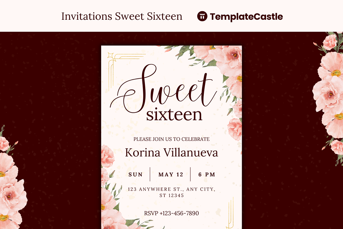 5 Sweet Sixteen Invitations Floral, a Templates & Theme by TemplateCastleStore (Photo 4 of 9)