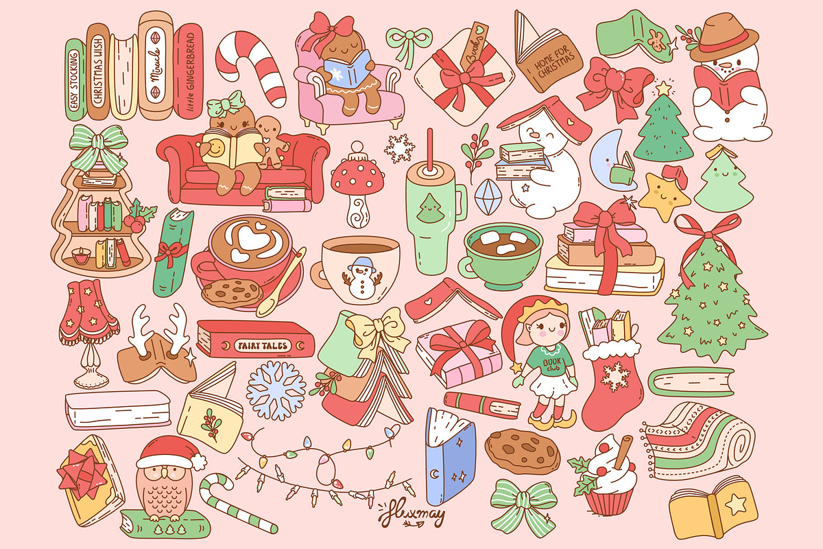 Bookish Christmas Clipart bundle, a Seasonal Illustration by Huxmay (Photo 3 of 6)