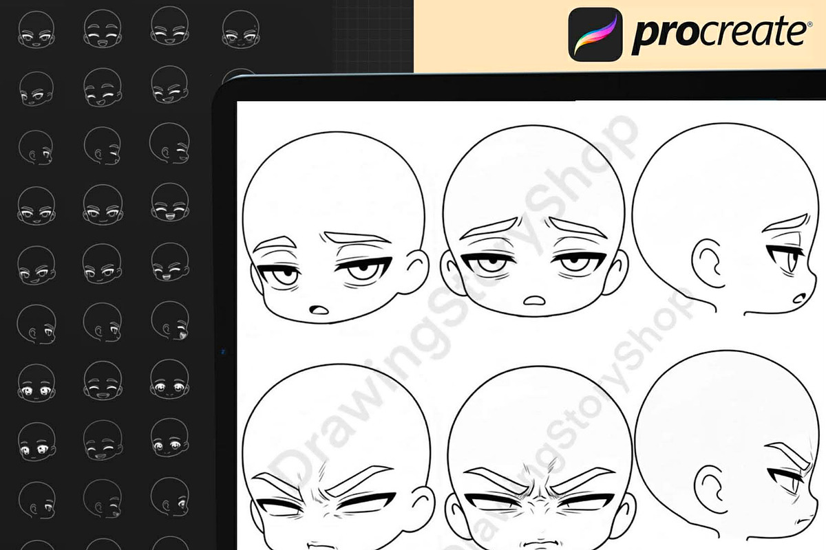 320 Procreate Chibi Boy Head Stamps, a Brush Add-On by DrawingStoryShop (Photo 5 of 8)