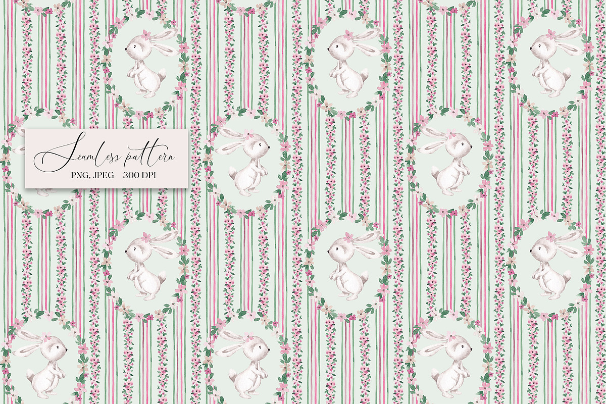 Bunny Card & Seamless pattern, a Pattern Graphic by SirenaArt (Photo 6 of 11)