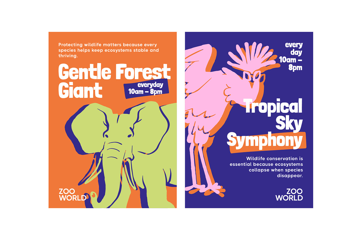 Vintage zoo posters with animals set, an Animal Illustration by PaperTrident (Photo 2 of 3)