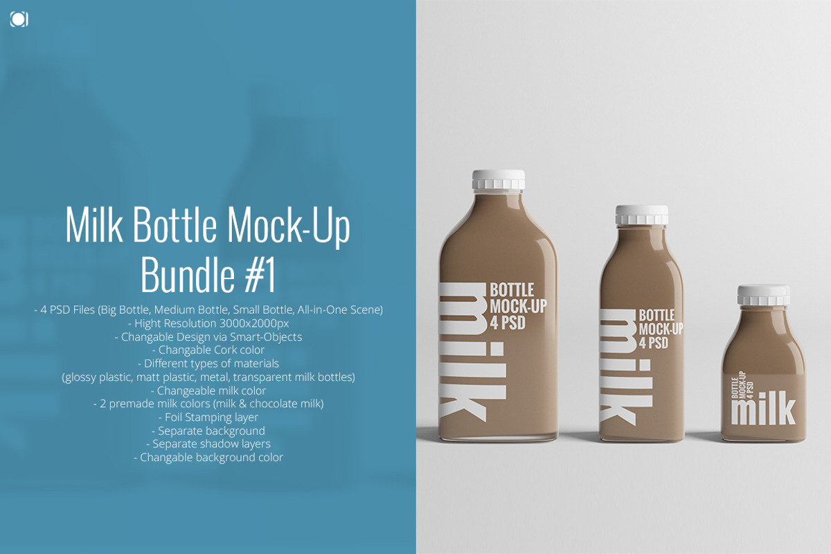[-33%] Milk Bottle Mock-Up Bundle #1, a Packaging Mockup by AY Mock-Ups (Photo 1 of 17)