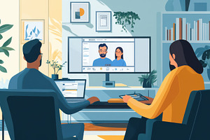 Couple Video Conferencing from Home, a Photo by Pixeness Studio