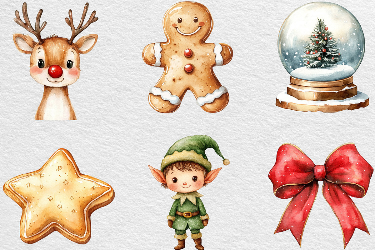 Cute Cartoon Christmas Clipart, an Illustration by Black Bird Studio (Photo 6 of 6)