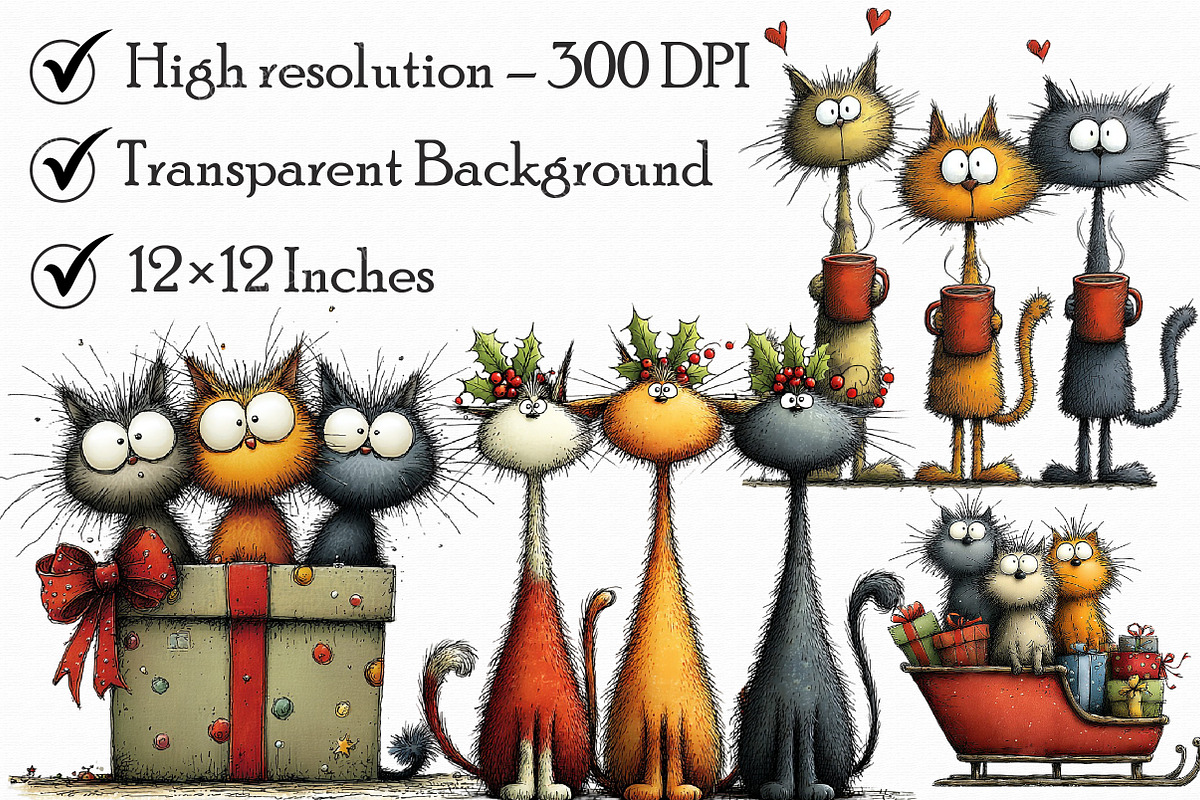Quirky Christmas Cat Gang clipart, an Illustration by Libby Wishes (Photo 9 of 9)